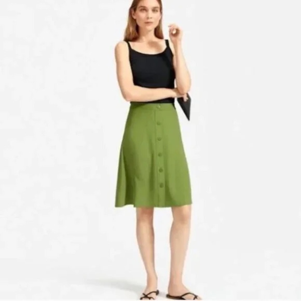 Everlane Olive Green Button-Front A-Line Skirt
